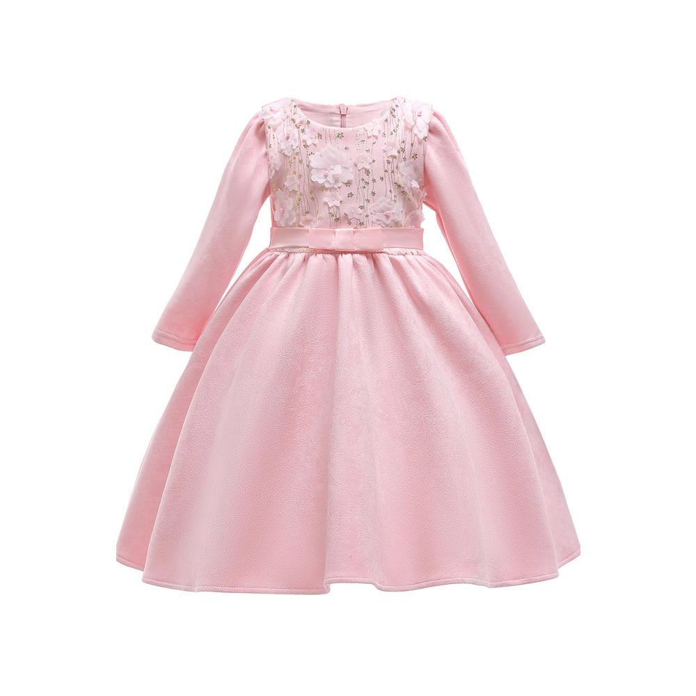 Kids Girls Beautiful Floral Decorated Round Neck Backside Zip Closure Superb Party Dress
