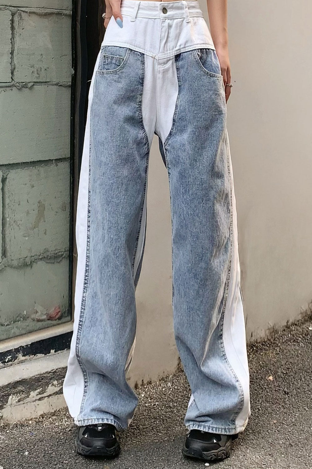 Women Casual Denim High-Waist Lovely Solid Colored Restful Wide-Legs Fashionable Jeans