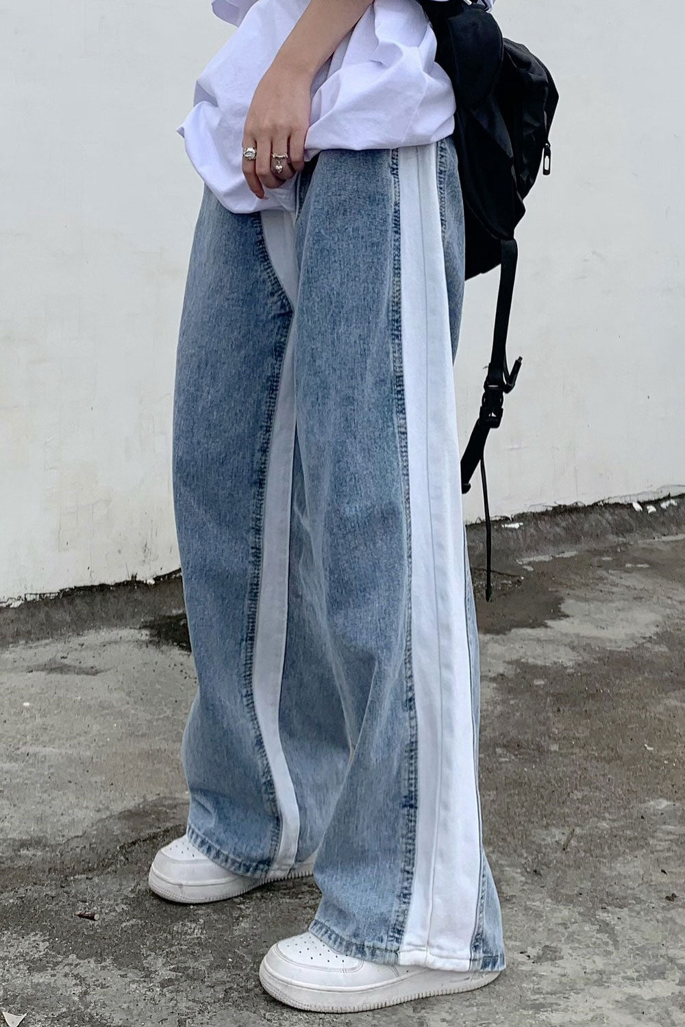Women Casual Denim High-Waist Lovely Solid Colored Restful Wide-Legs Fashionable Jeans