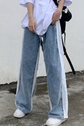 Women Casual Denim High-Waist Lovely Solid Colored Restful Wide-Legs Fashionable Jeans