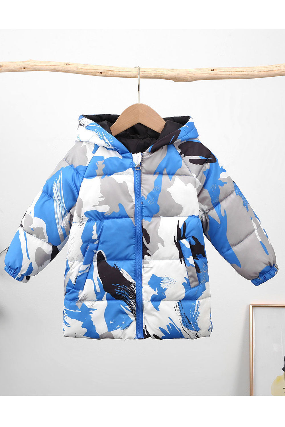 Kid Girls Colour Printed Long Zipper Padded Jacket