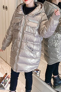 Kids Girls Shiny Print Chest Pockets Jacket
