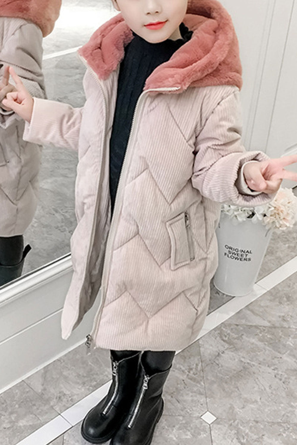 Kids Girls Long Thickened Two Colours Coat