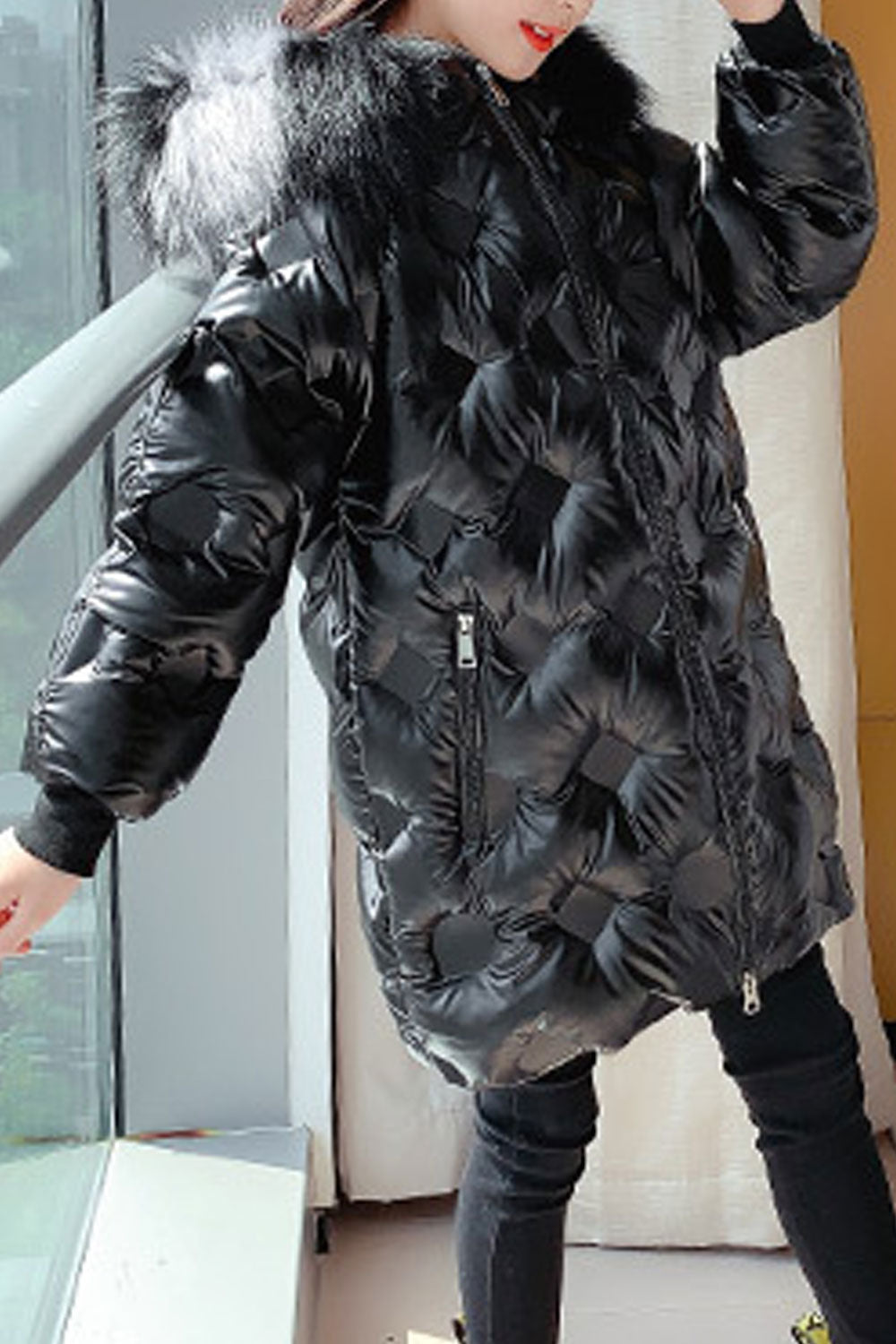 Kids Girls Soft Material Hooded Long Jacket