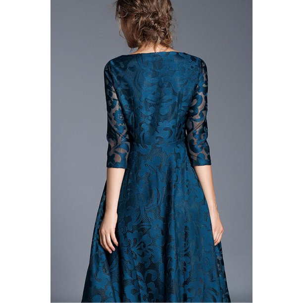Women Round Neck Desiging Neck Sleeves Lace Dress