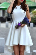Women Round Neck Irregular Solid Pattern Dress
