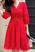 Zumeet Women V-Neck Lace Decoration Relaxing Summer Dress