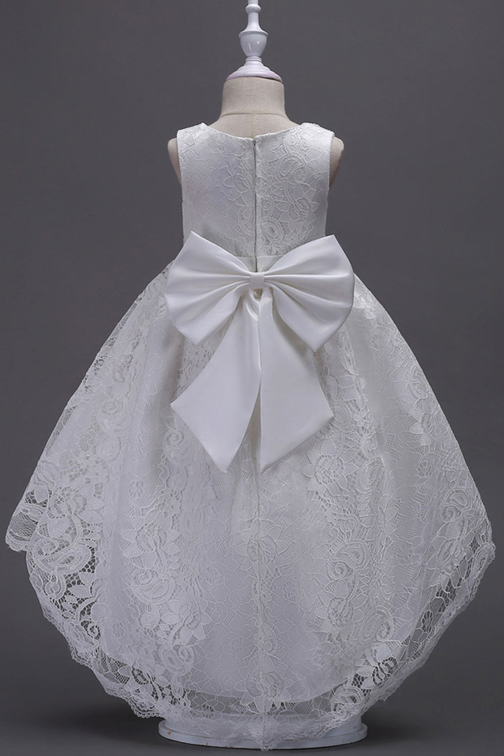 Kids Girls Alluring Bow Knoted Waist Lace Decorated Split Neck Beautiful Irregular Dress