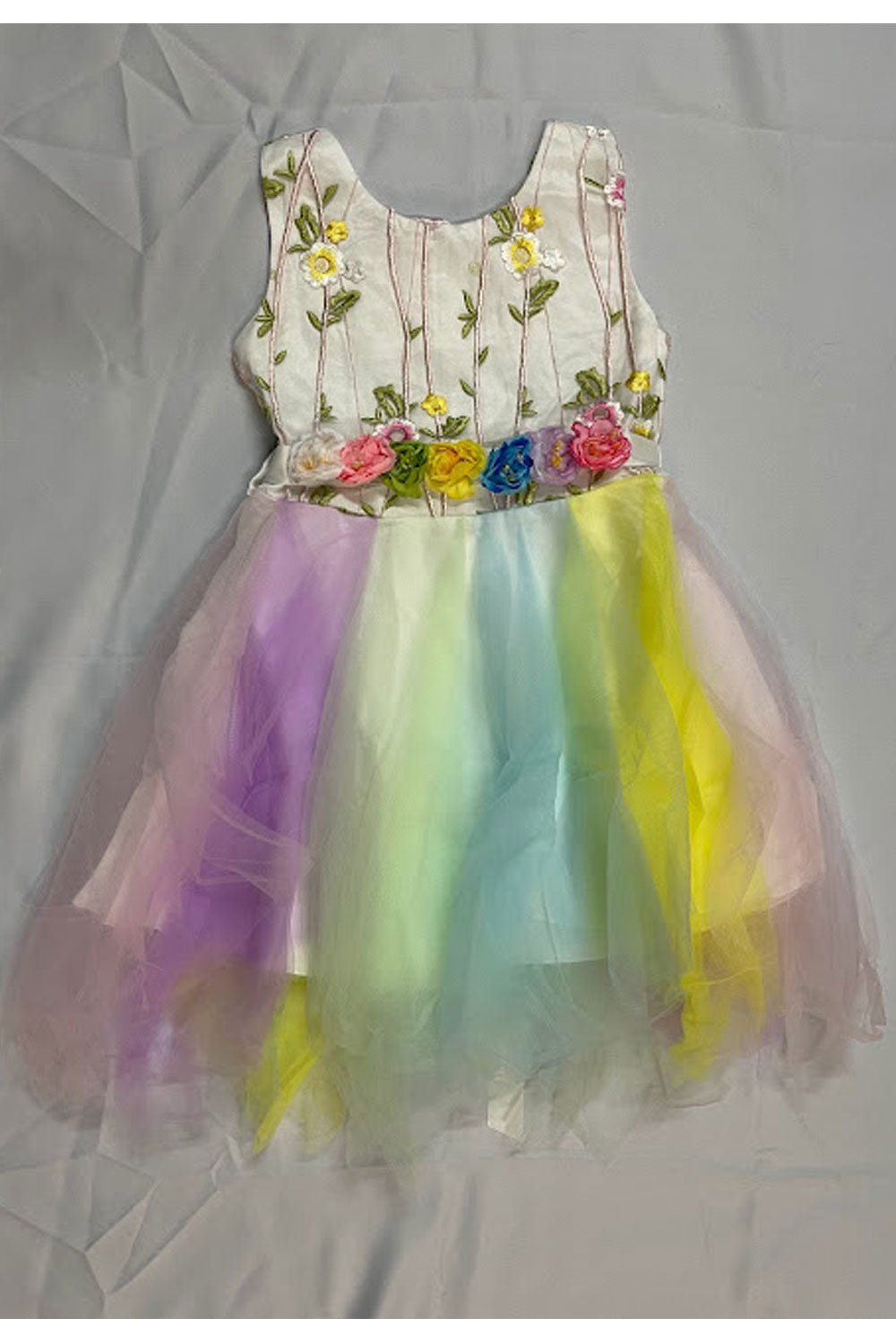 Kids Girls Glorious Floral Embroidered & Decorated Sleeveless Qualited Fabric Crafted Fashionable Colorful Dress