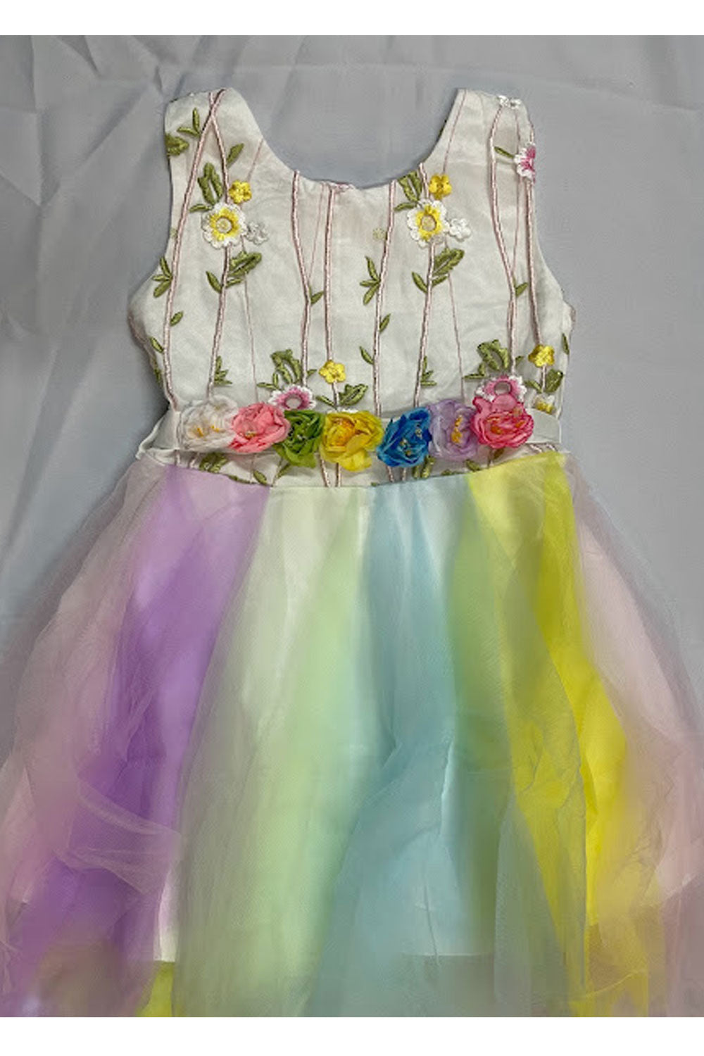 Kids Girls Glorious Floral Embroidered & Decorated Sleeveless Qualited Fabric Crafted Fashionable Colorful Dress