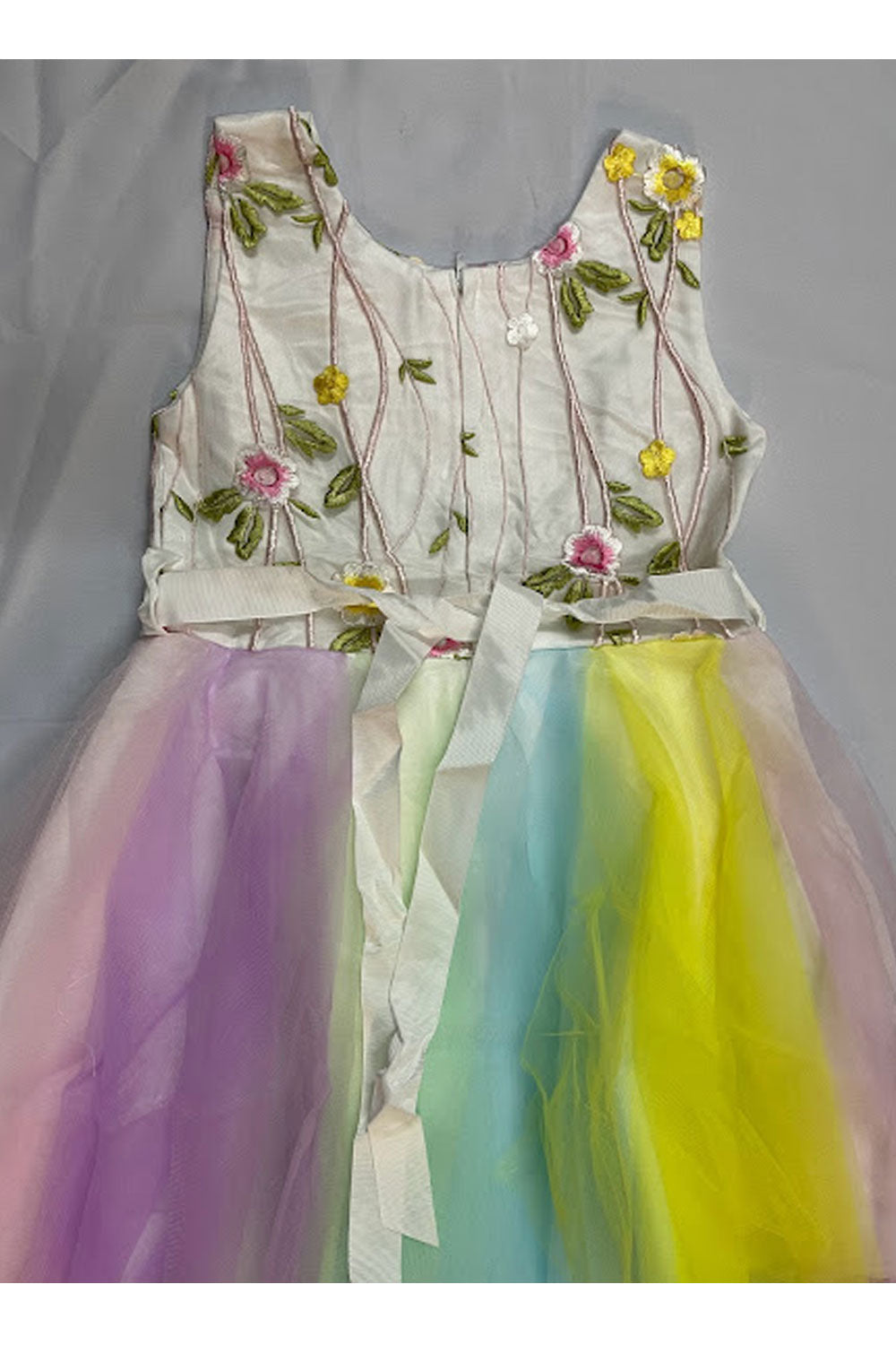 Kids Girls Glorious Floral Embroidered & Decorated Sleeveless Qualited Fabric Crafted Fashionable Colorful Dress