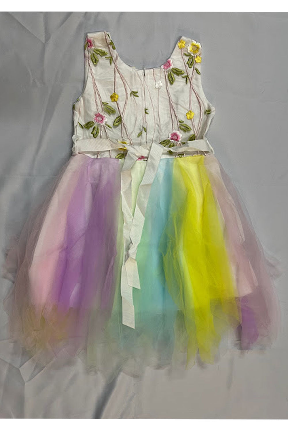 Kids Girls Glorious Floral Embroidered & Decorated Sleeveless Qualited Fabric Crafted Fashionable Colorful Dress