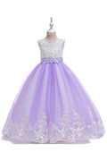 Kids Girls Elegant Lace Pattern Sleeveless Round Neck Beautiful Long Length Princess Dress