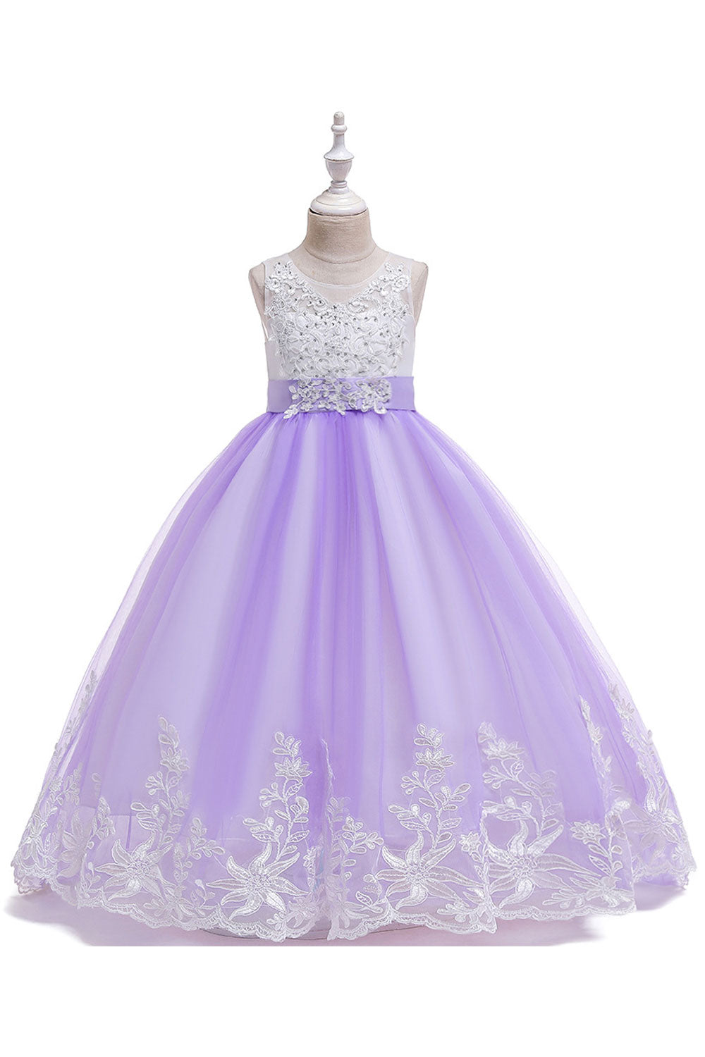 Kids Girls Elegant Lace Pattern Sleeveless Round Neck Beautiful Long Length Princess Dress