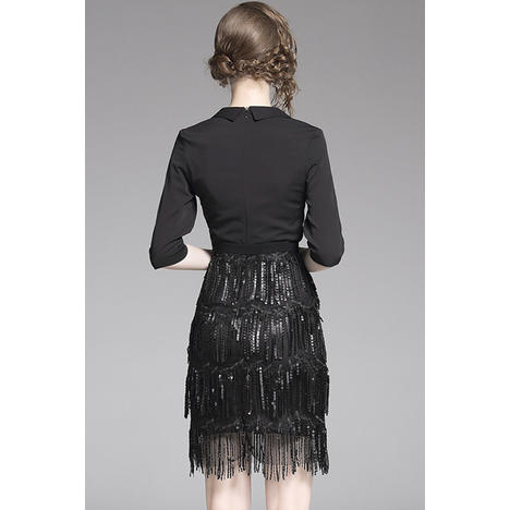 Women Tassel Decoration V-Neck Mini Dress