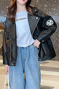 Kids Girl Fancy Lapel Collar & Front Zipper Winter Leather Jacket