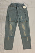 Kids Girls Stretchable Elastic Waist Fancy Ribbed Denim Jeans