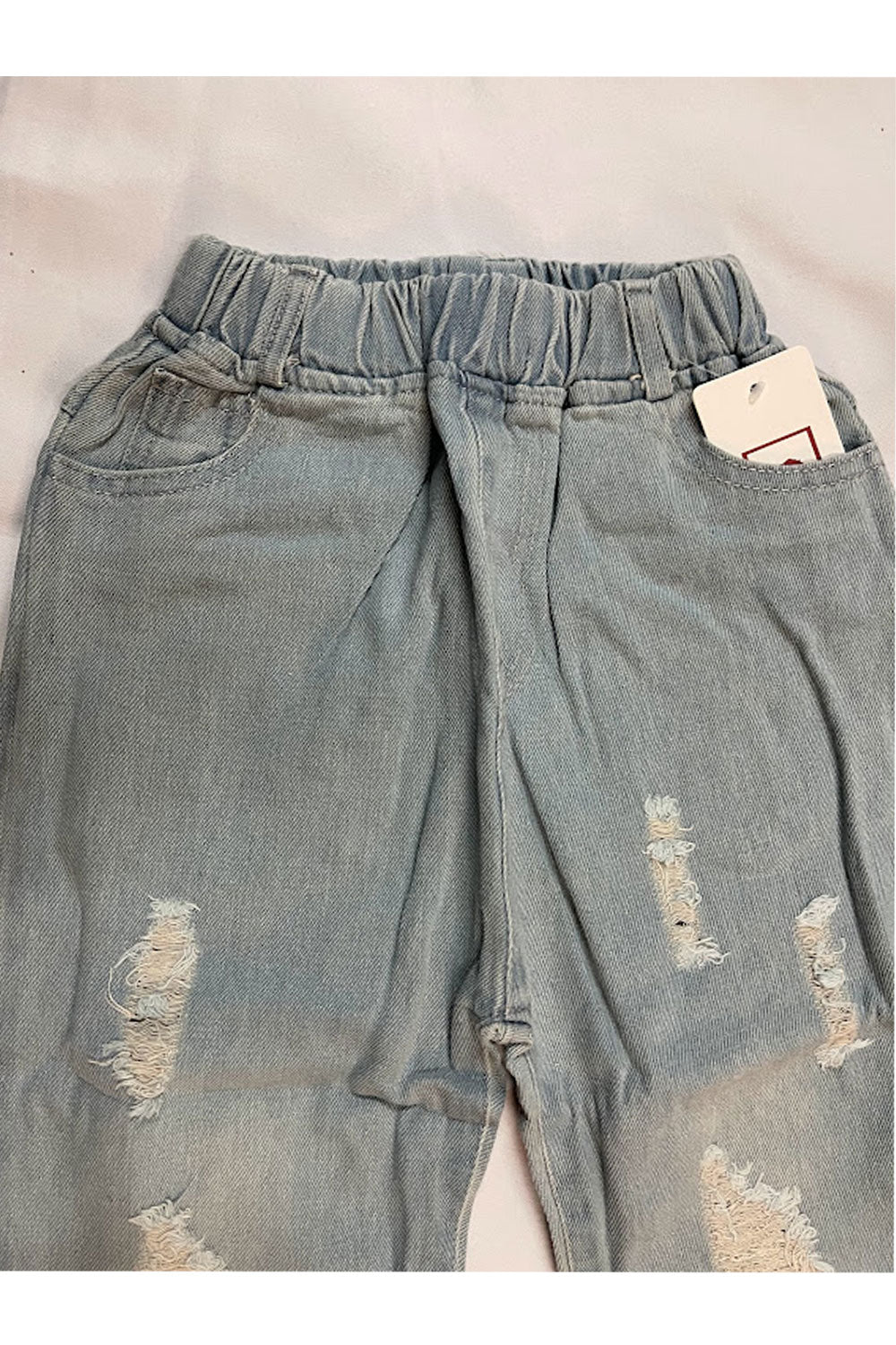 Kids Girls Stretchable Elastic Waist Fancy Ribbed Denim Jeans