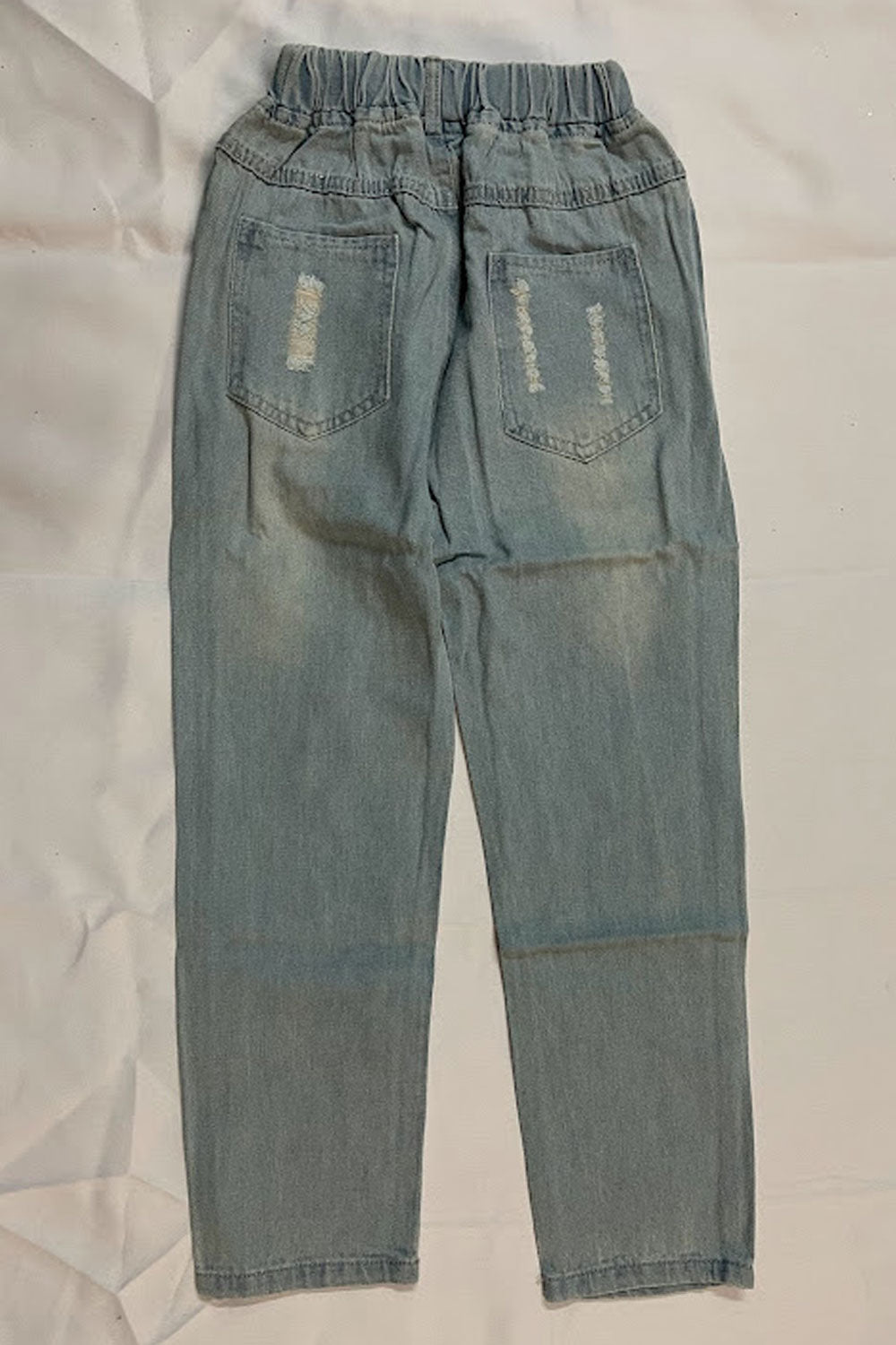 Kids Girls Stretchable Elastic Waist Fancy Ribbed Denim Jeans