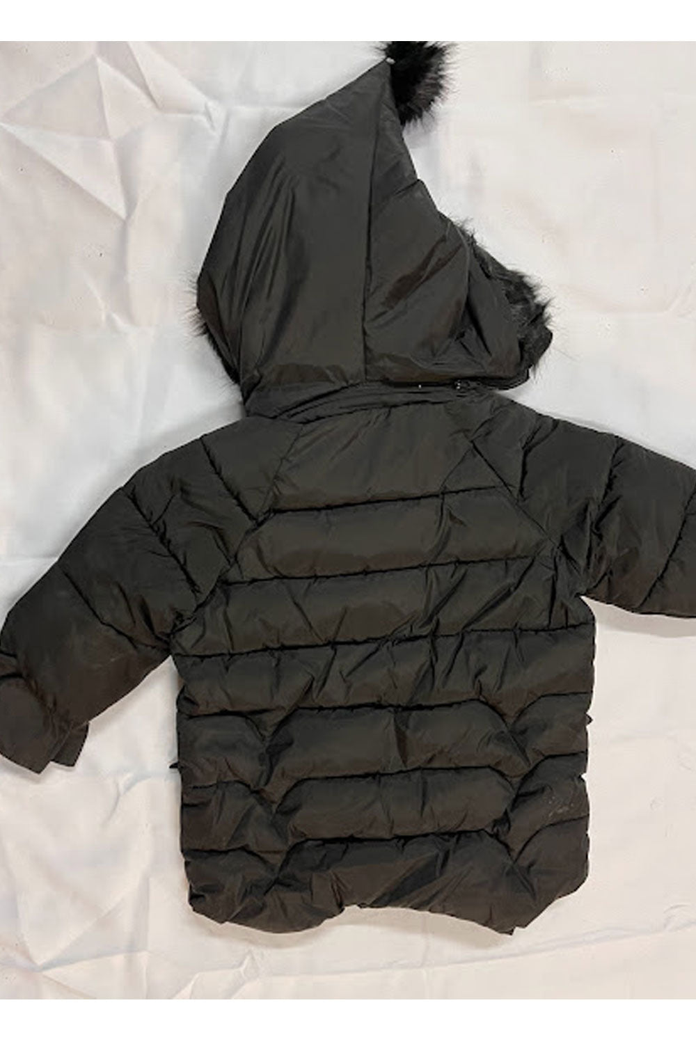 Kid Girl Fluffy Styled Hooded Neck Circular Flounce Sleeves & Pocket Buttoned Fastener Cozy Baffle Winter Padded Jacket