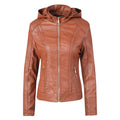 Women Classy Long Sleeve Hooded Slim Leather Jacket