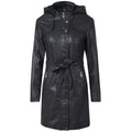 Women Classy PU Leather Long Sleeve Mid Length Zip Closure Thick Jacket