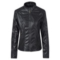 Women Charming Stand Collar Zipper Closure Leather Jacket