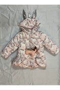 Kid Girl Soothing Horse Printed Hooded Neck Irregular Hem & Zip Fastener Buy this eye- soothing horse printed jacket that is des