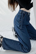 Women Delightful Solid Colored Restful Button Closure High-Waist Thin Wide-Legs Weekend Denim Jeans