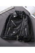 Kid Girl Collar Neck Front Zipper & Flap Closure Raven Winter Leather Jacket.