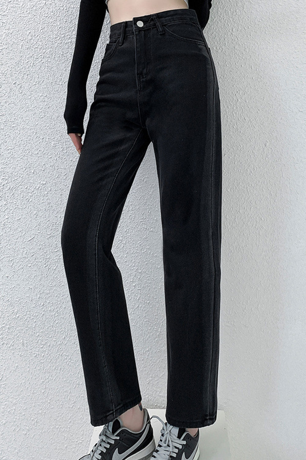 Women Superb Solid Colored Restful High-Waist Weekend Straight Denim Jeans