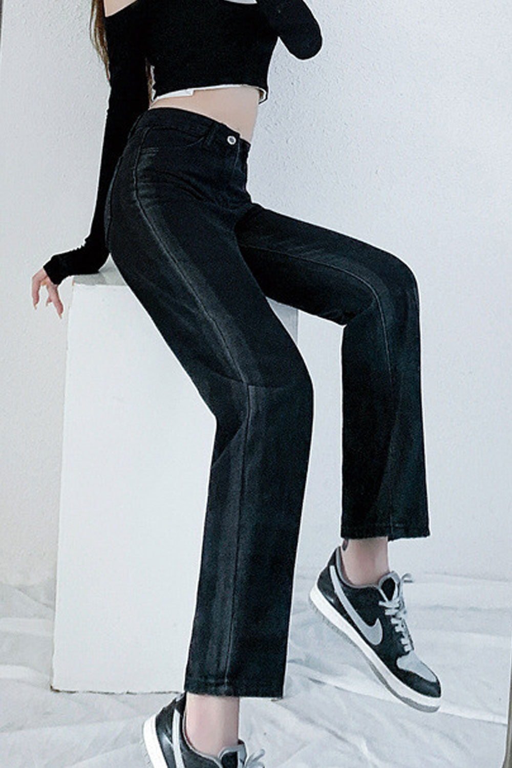 Women Superb Solid Colored Restful High-Waist Weekend Straight Denim Jeans