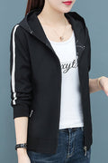 Women Letter Patterned Double Sided Hooded Neck Knitted Ribbed Cuff & Hem Slash Pocket Winter Casual Jacket