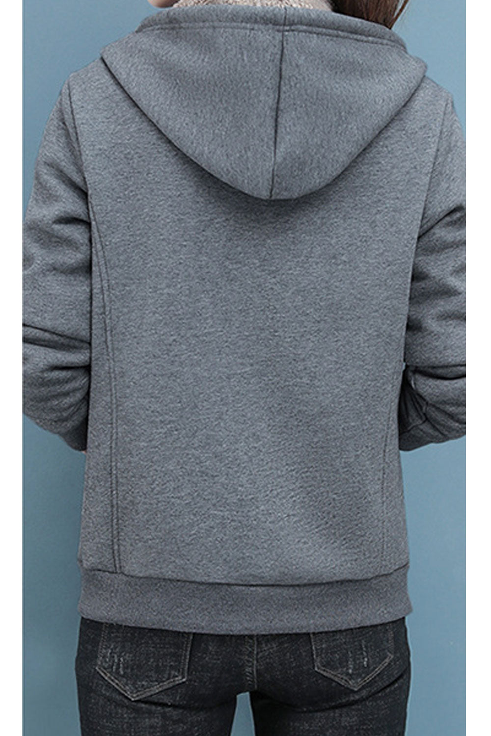 Women Admirable Hooded Neck Fluffy Inner Linen & Ribbed Cuff & Hem Winter Casual Jacket