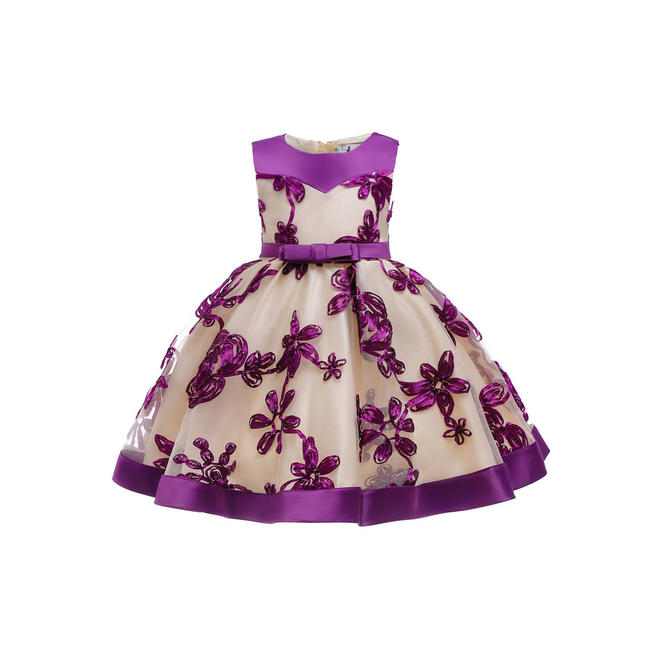 Kids Girls Silk Waist Ribbon Wedding Party Dress