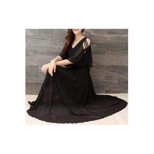 Women V-Neck Shawl Style Pleated Dress
