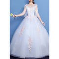 Women Off Shoulder Lace Decorated Tail Wedding Dress