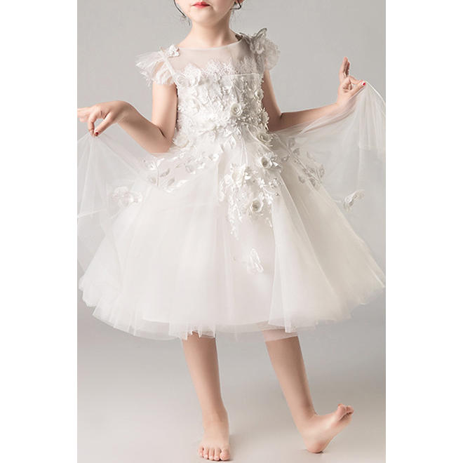 Kids Girls Elegant Smooth Solid Pattern Fabulous Sleeveless Thin Mesh Skirt Dress