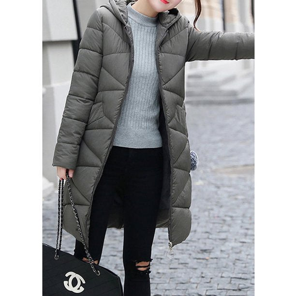 Junior Hat Neck Long Solid Zipper Jacket