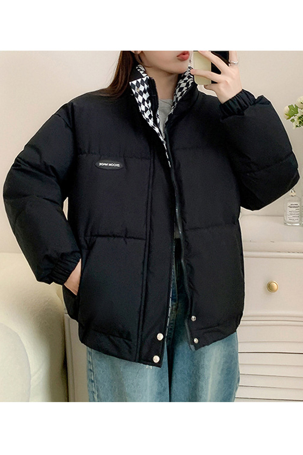 Women Restful Stand Collar Long Sleeve Zipper Closure Comfy Side Pockets Warm Padded Jacket