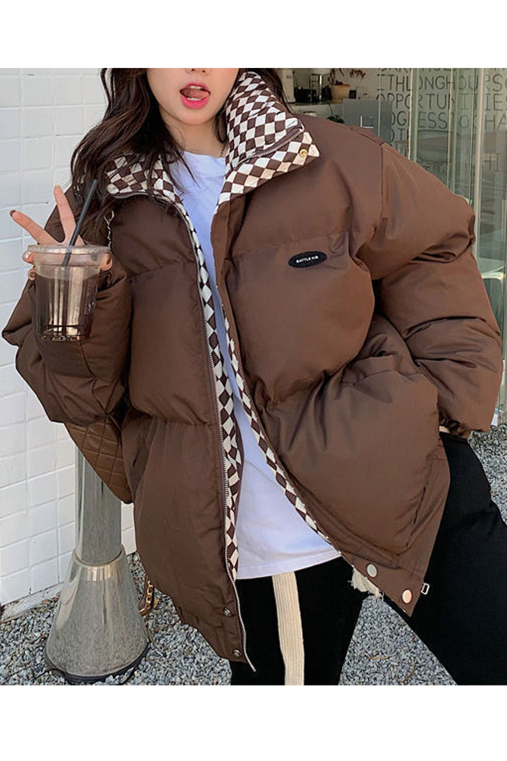 Women Restful Stand Collar Long Sleeve Zipper Closure Comfy Side Pockets Warm Padded Jacket