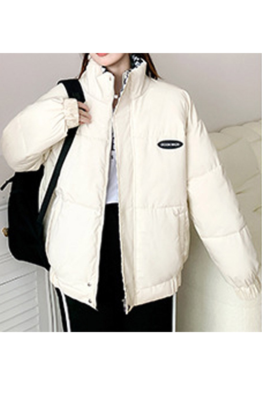 Women Restful Stand Collar Long Sleeve Zipper Closure Comfy Side Pockets Warm Padded Jacket