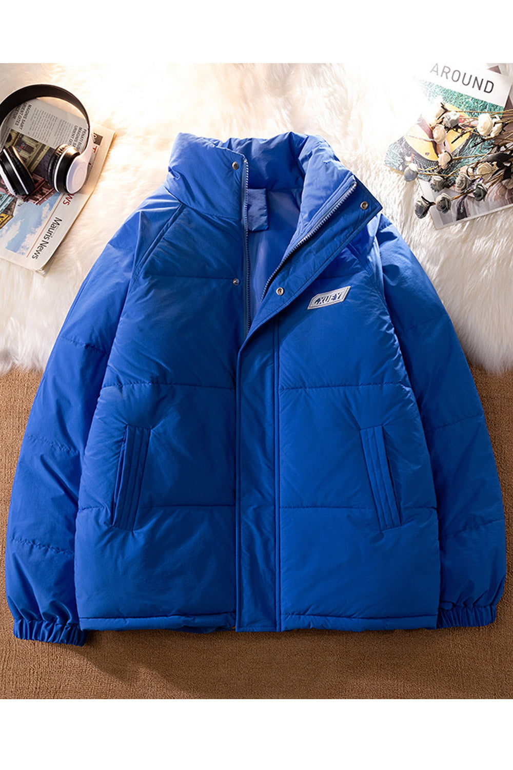 Women Cozy Standup Collar Side Pockets Zip Closure Warm & Thick Winter Padded Jacket