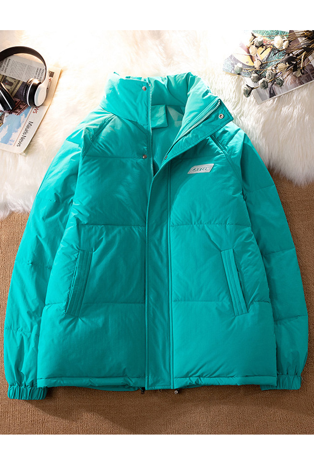 Women Cozy Standup Collar Side Pockets Zip Closure Warm & Thick Winter Padded Jacket