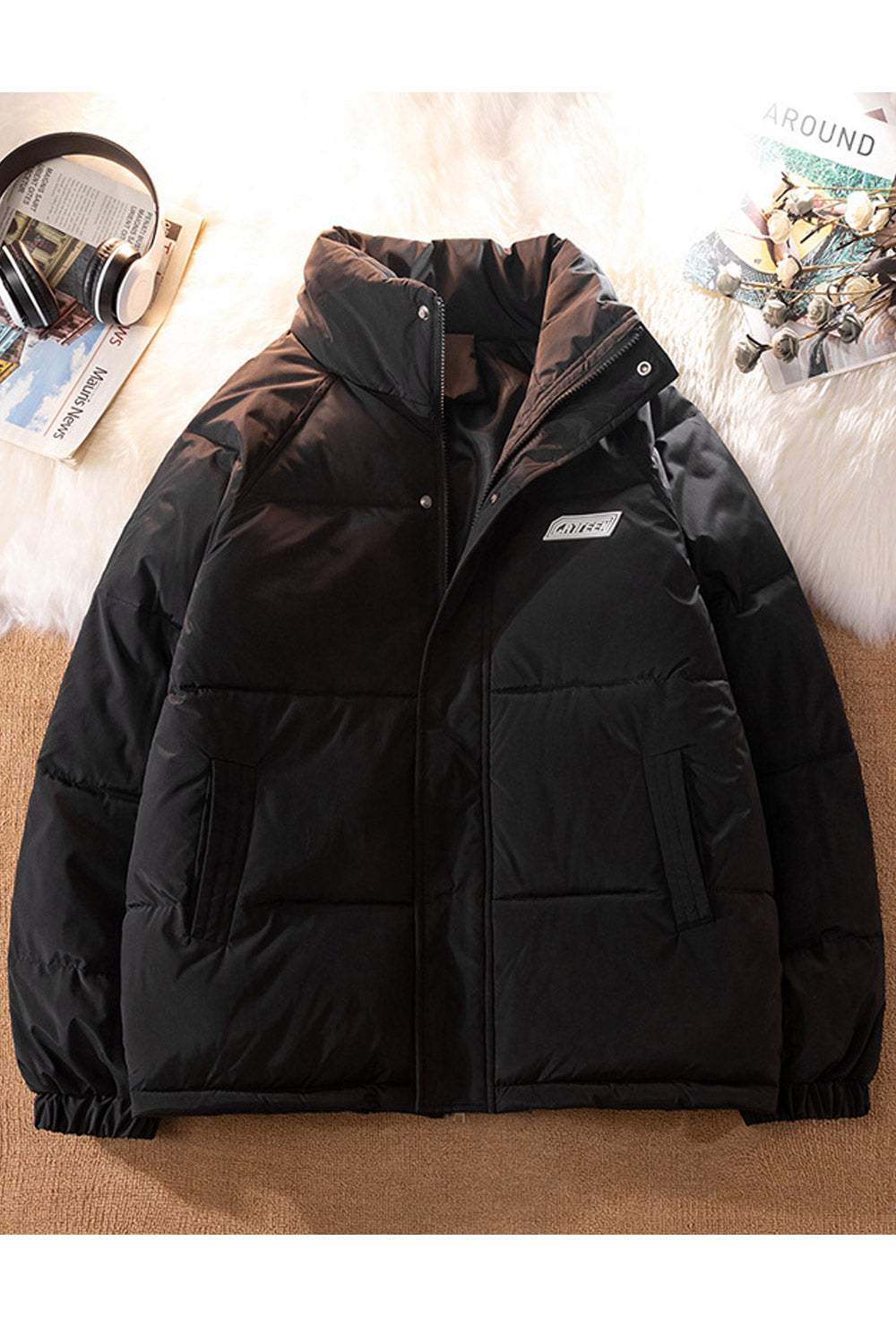Women Cozy Standup Collar Side Pockets Zip Closure Warm & Thick Winter Padded Jacket