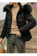 Women Tighly Stitched Solid Pattern Standup Collar Along Hood Warm Winter Padded Jacket