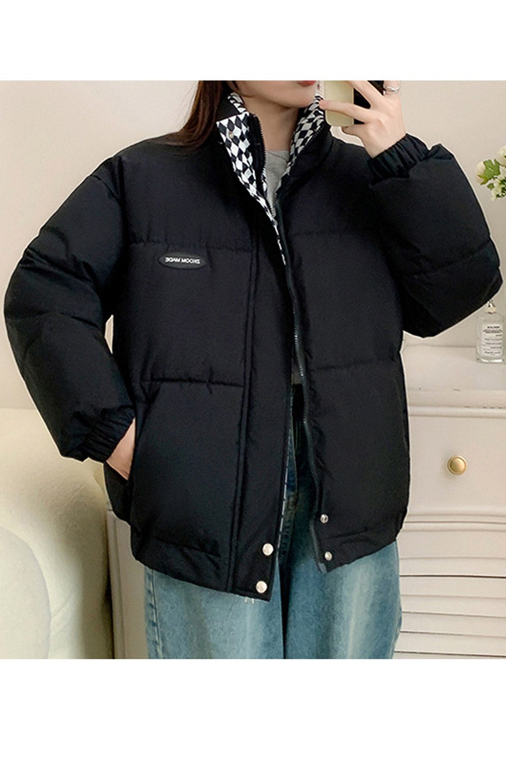 Women Comfortable Solid Pattern Stretchable Cuff Side Pockets Warm Winter Padded Jacket