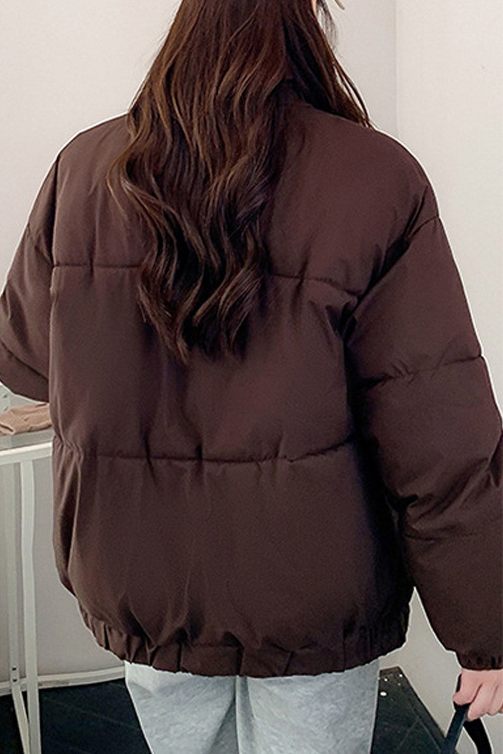 Women Comfortable Solid Pattern Stretchable Cuff Side Pockets Warm Winter Padded Jacket