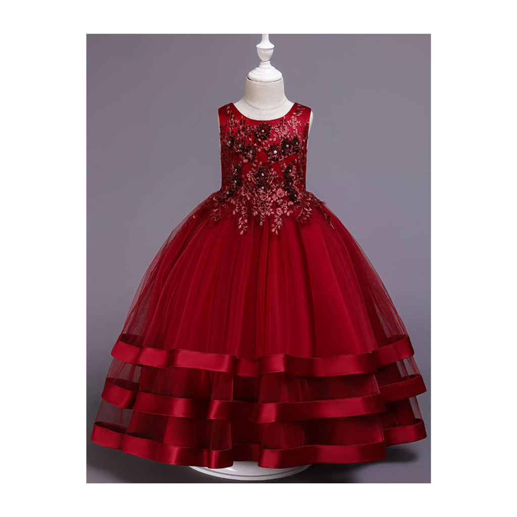 Kid Girl Elegant Bead Lace Multi layer Wedding Dress