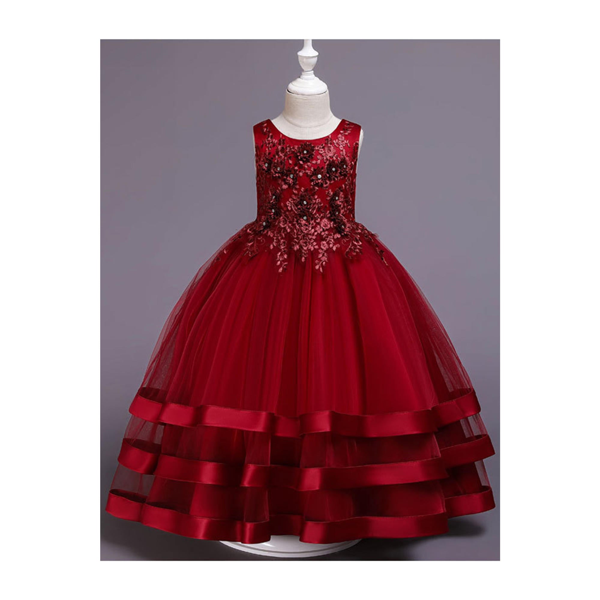 Kid Girl Elegant Bead Lace Multi layer Wedding Dress